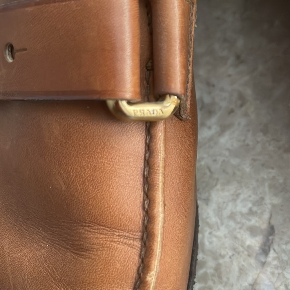 Prada Men’s Cognac Leather Slip On Loafers 8.5 - Picture 5 of 15